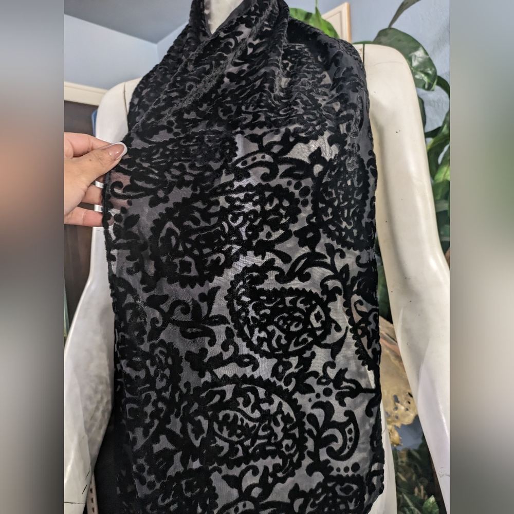 Vintage 30's Monogrammed Opera Scarf "S" /  Victorian Black lace Velvet Scarf - Picture 8 of 8